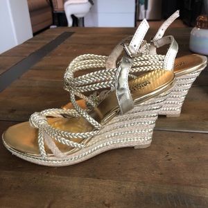 Michael Kors gold strappy wedge 5.5